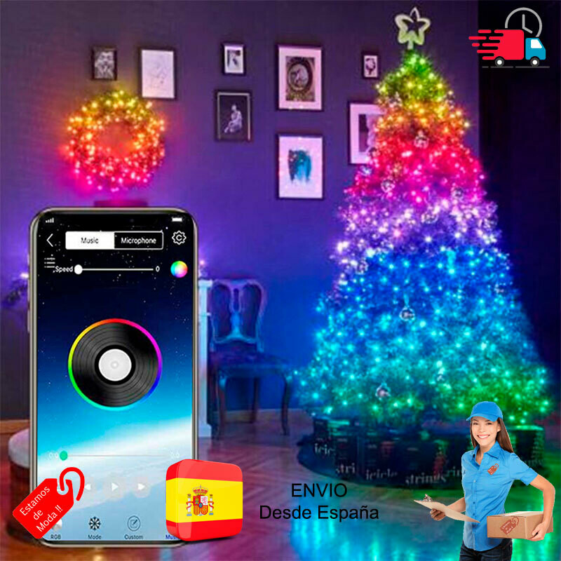 Luces LED inteligentes para árbol Navidad con BT, control mediante APP