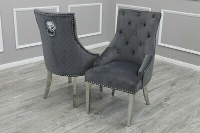 Maxwell Quilted Lion Knocker Chair - Dark Grey