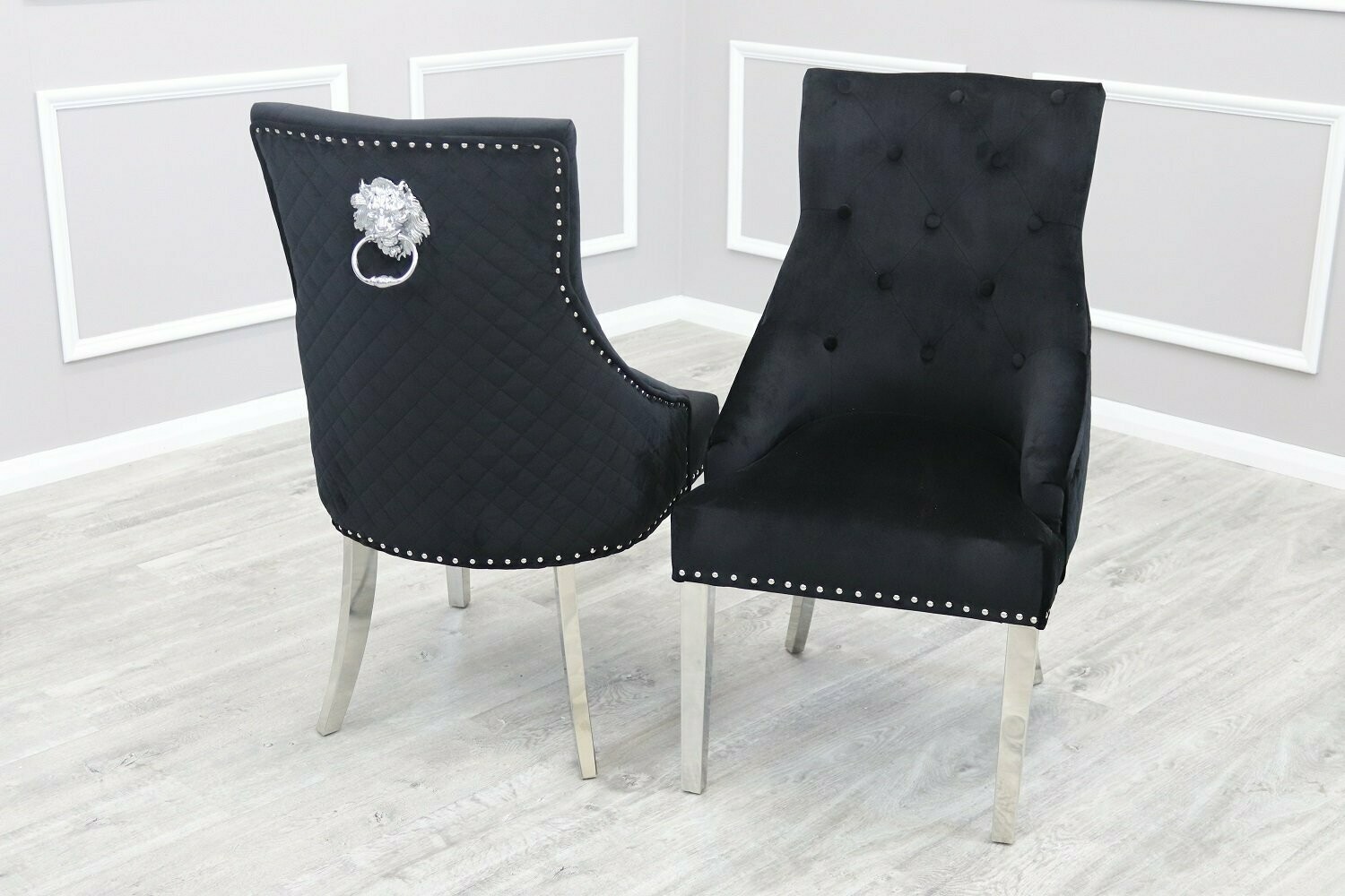 Maxwell Quilted Lion Knocker Chair - Black