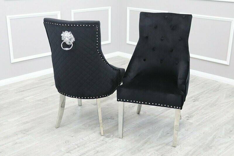 Maxwell Quilted Lion Knocker Chair - Black