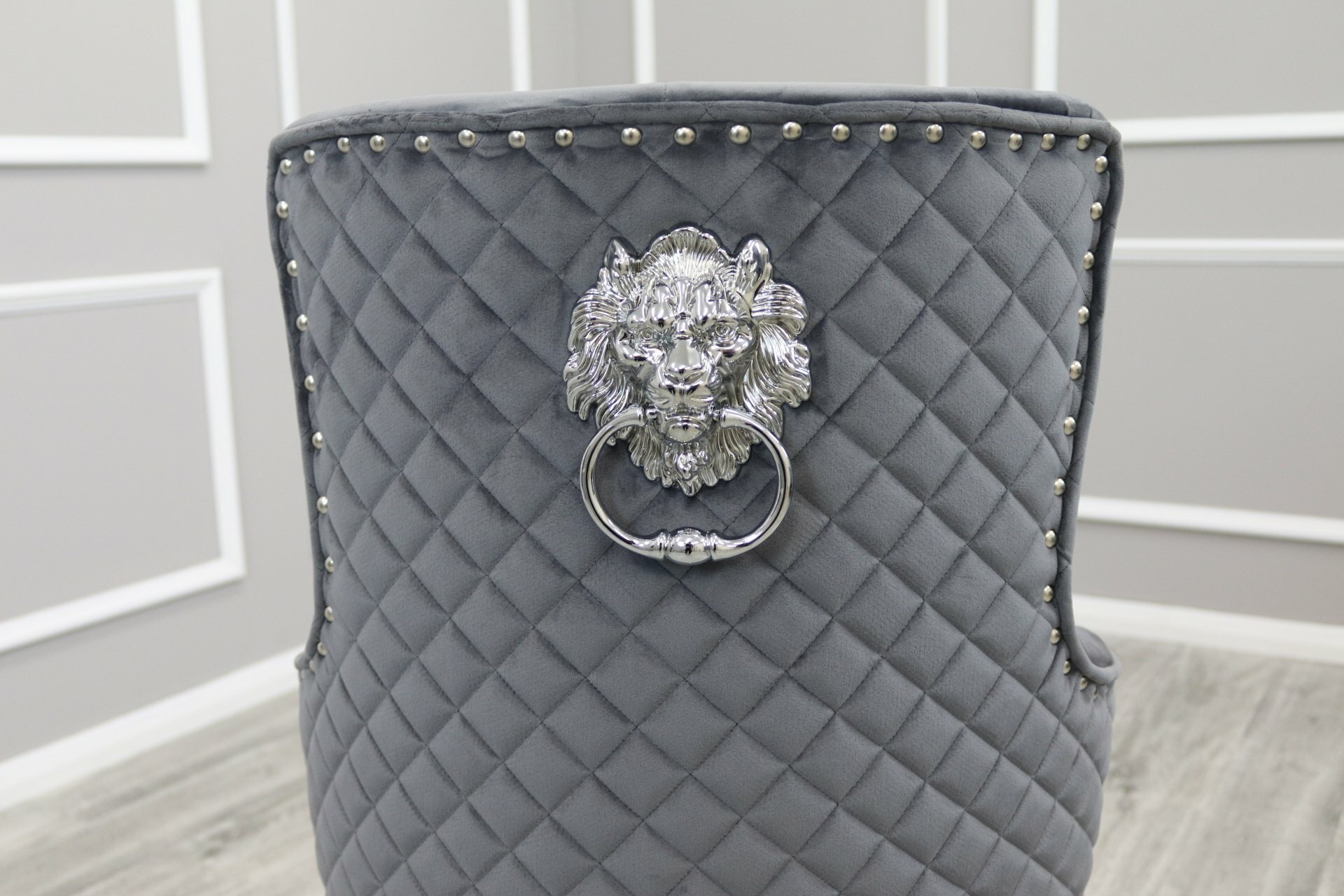 Maxwell Quilted Lion Knocker Chair - Dark Grey