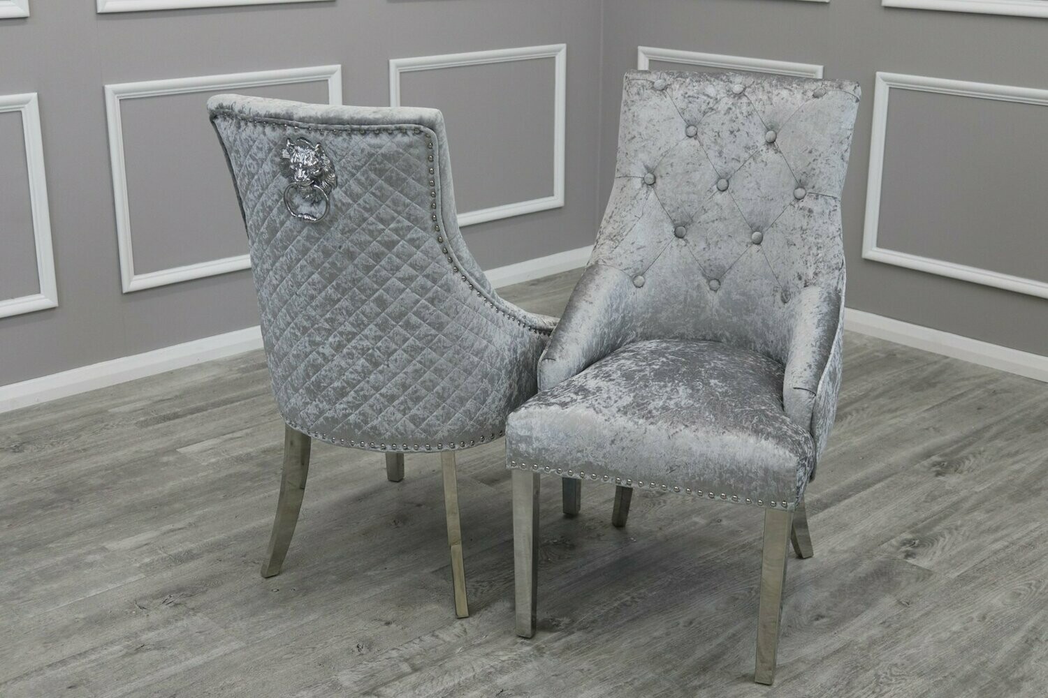 Maxwell Quilted Lion Knocker Chair - Light Grey