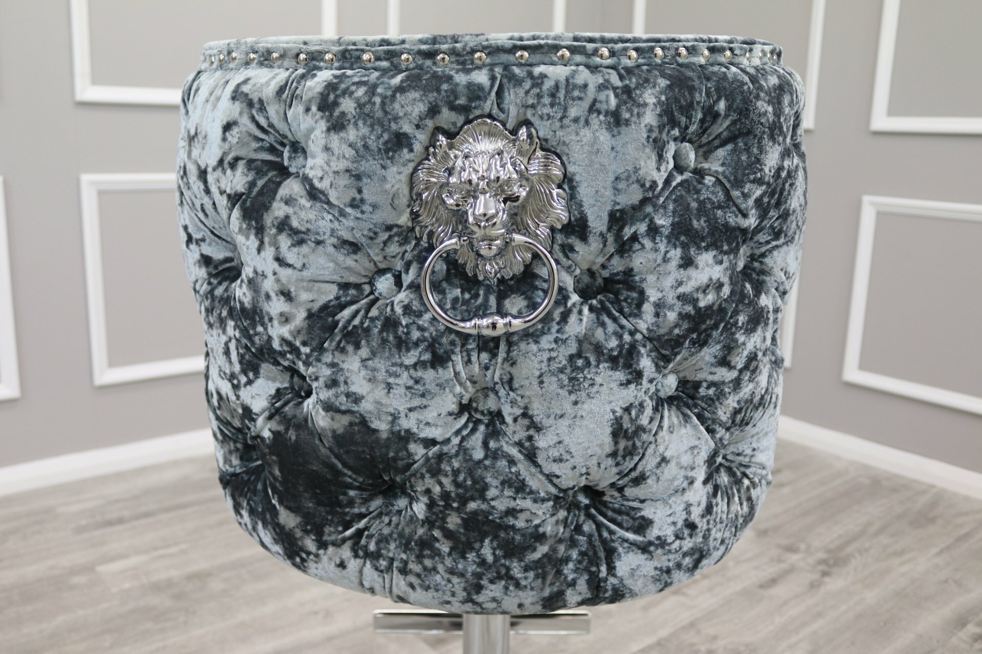The Johnathan Buttoned Back Lion Knocker Barstool - Crushed Velvet