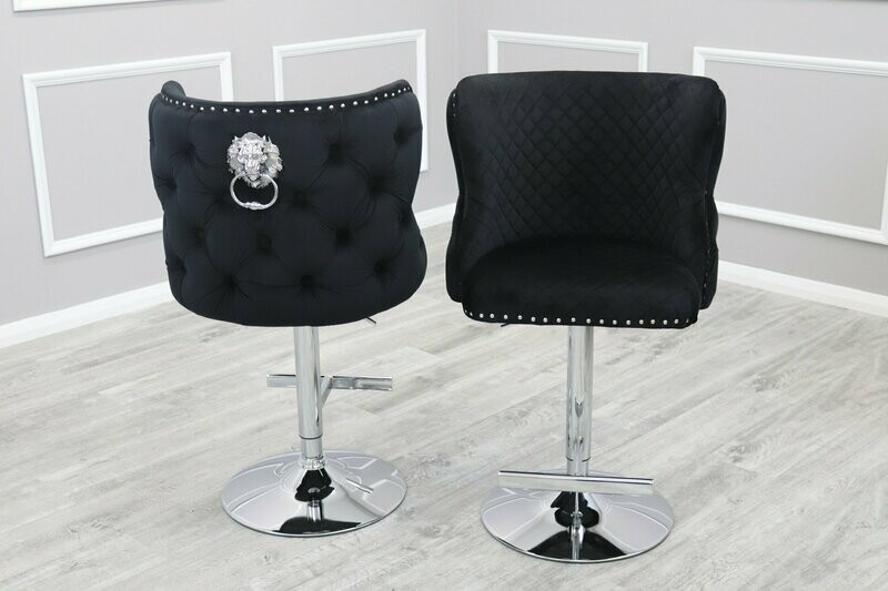 The Johnathan Buttoned Back Lion Knocker Barstool -Black