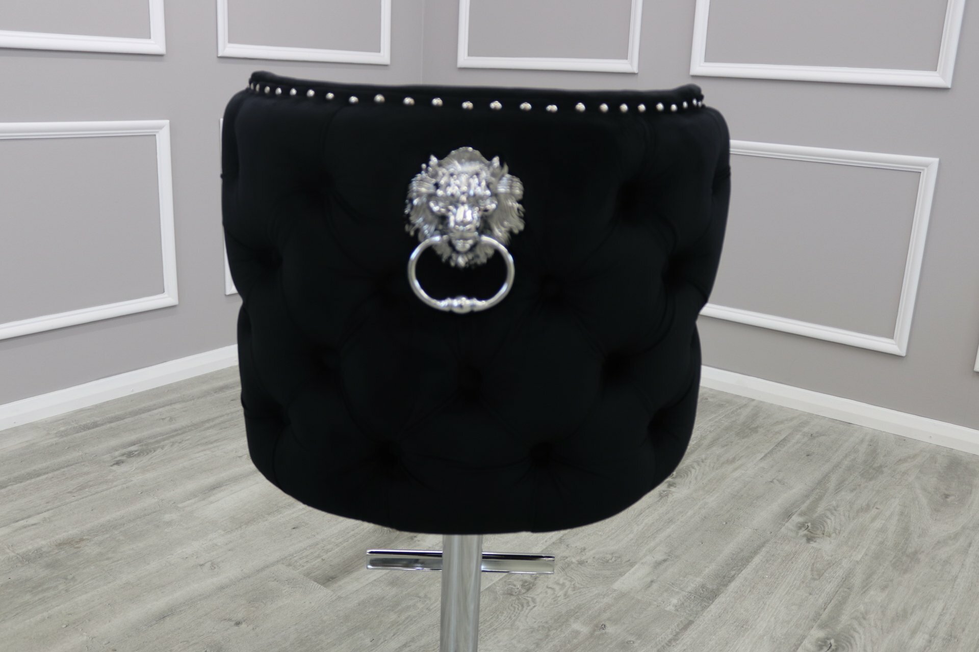 The Johnathan Buttoned Back Lion Knocker Barstool -Black