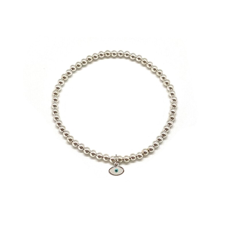 3MM STERLING SILVER EVIL EYE CHARM BRACELET
