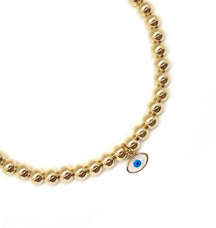 4MM GOLD FILLED EVIL EYE CHARM BRACELET