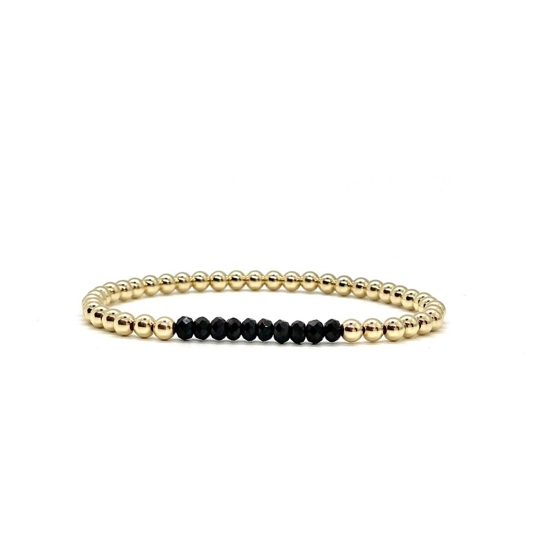 4MM GOLD FILLED BRACELET WITH BLACK FACETED AGATE
