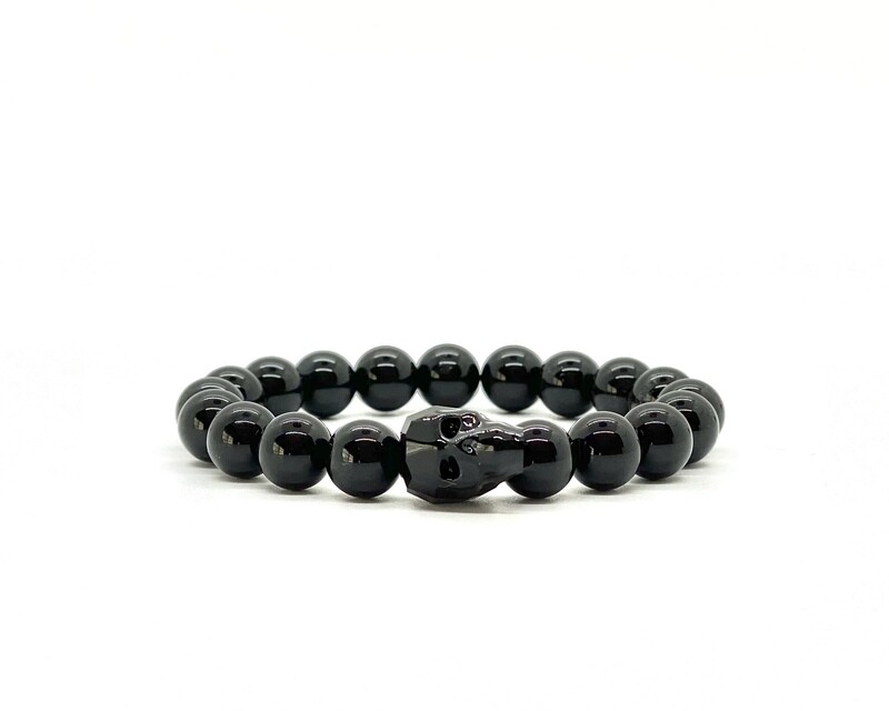 8MM ONYX BRACELET WITH SWAROVSKI SKULL
