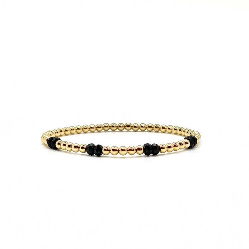 3MM GOLD FILLED BRACELET WITH BLACK FACETED AGATE