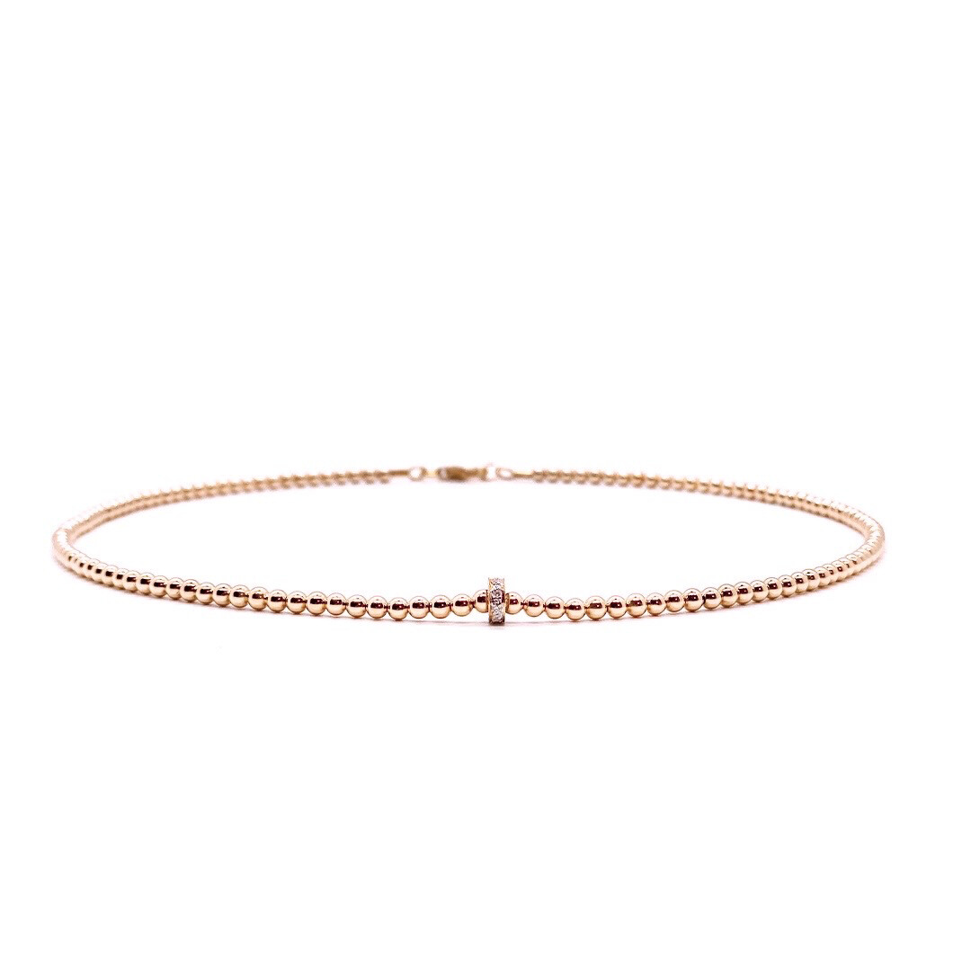 3MM ROSE GOLD FILLED NECKLACE WITH 14K DIAMOND RONDELLE