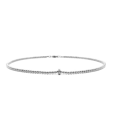 3MM STERLING SILVER NECKLACE WITH 14K DIAMOND RONDELLE