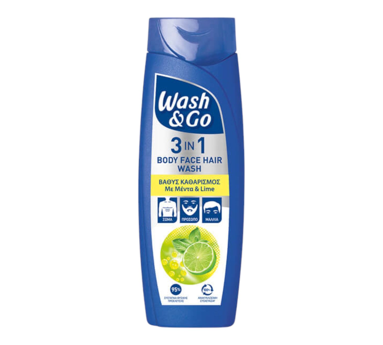 WASH &amp; GO MEN SHAMPOO 3in1 360ml - (MINT &amp; LIME) 6τεμ/κιβ
