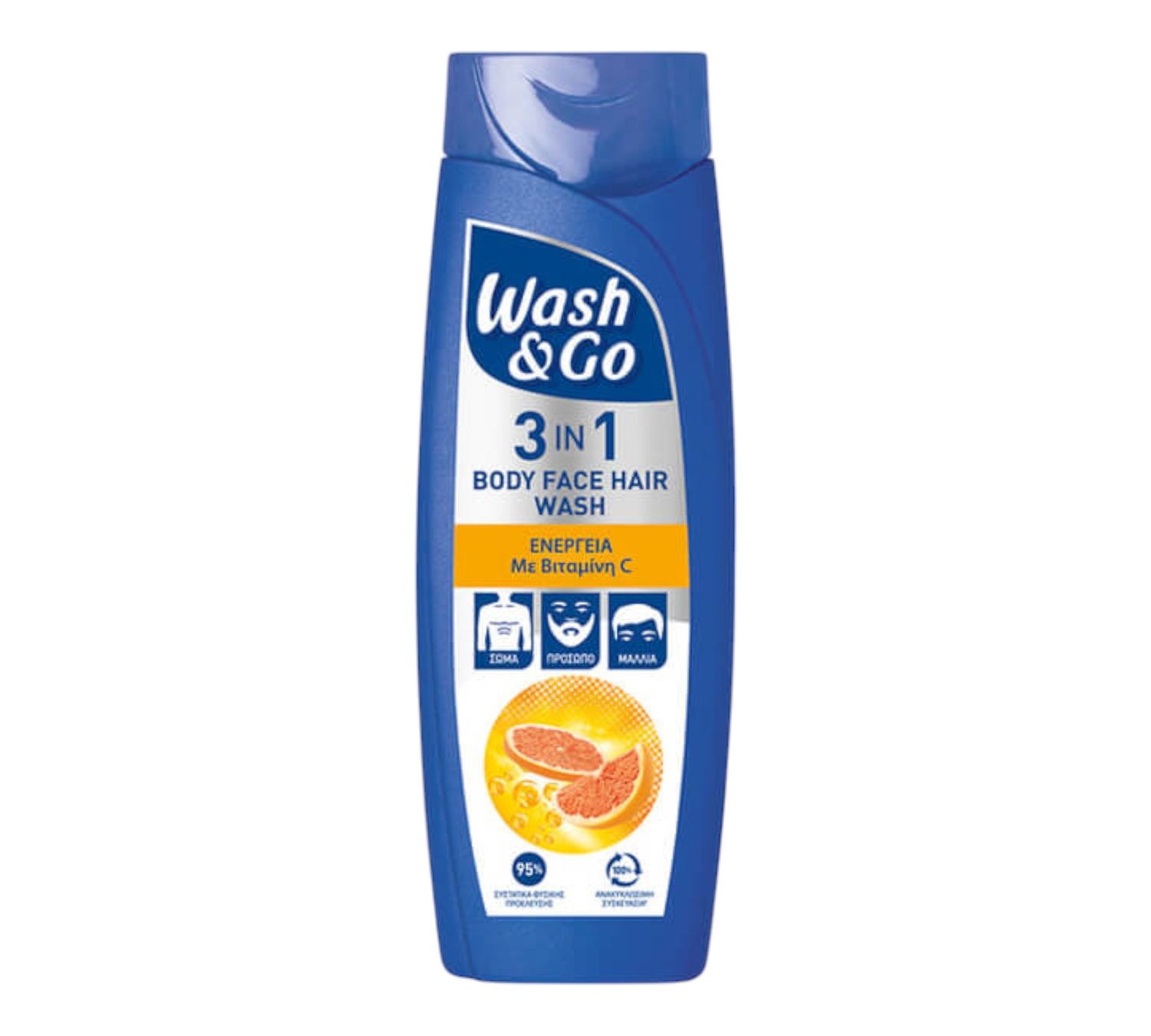 WASH &amp; GO MEN SHAMPOO 3in1 360ml - (VITAMIN C) 6τεμ/κιβ