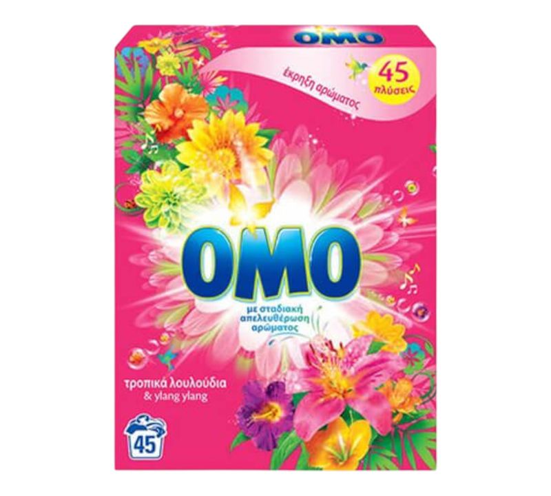 OMO ΣΚΟΝΗ ΠΛΥΝΤΗΡΙΟΥ 45μεζ. (2,520kg) - (ΤΡΟΠΙΚΑ ΛΟΥΛΟΥΔΙΑ) 4τεμ/κιβ