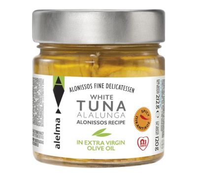 Λευκός πικάντικος τόνος Αλοννήσου σε εξαιρετικό παρθένο ελαιόλαδο 212gr