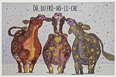 Postkarte Weihnachten Kühe