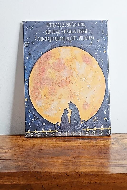 Leinwandbild Leinwandbild "Katzen im Mondschein"