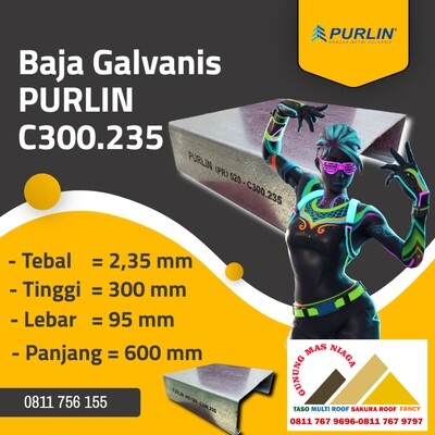 Purlin (PR) 520 - C300.235x6000MM Tebal bahan tct 2,35mm.