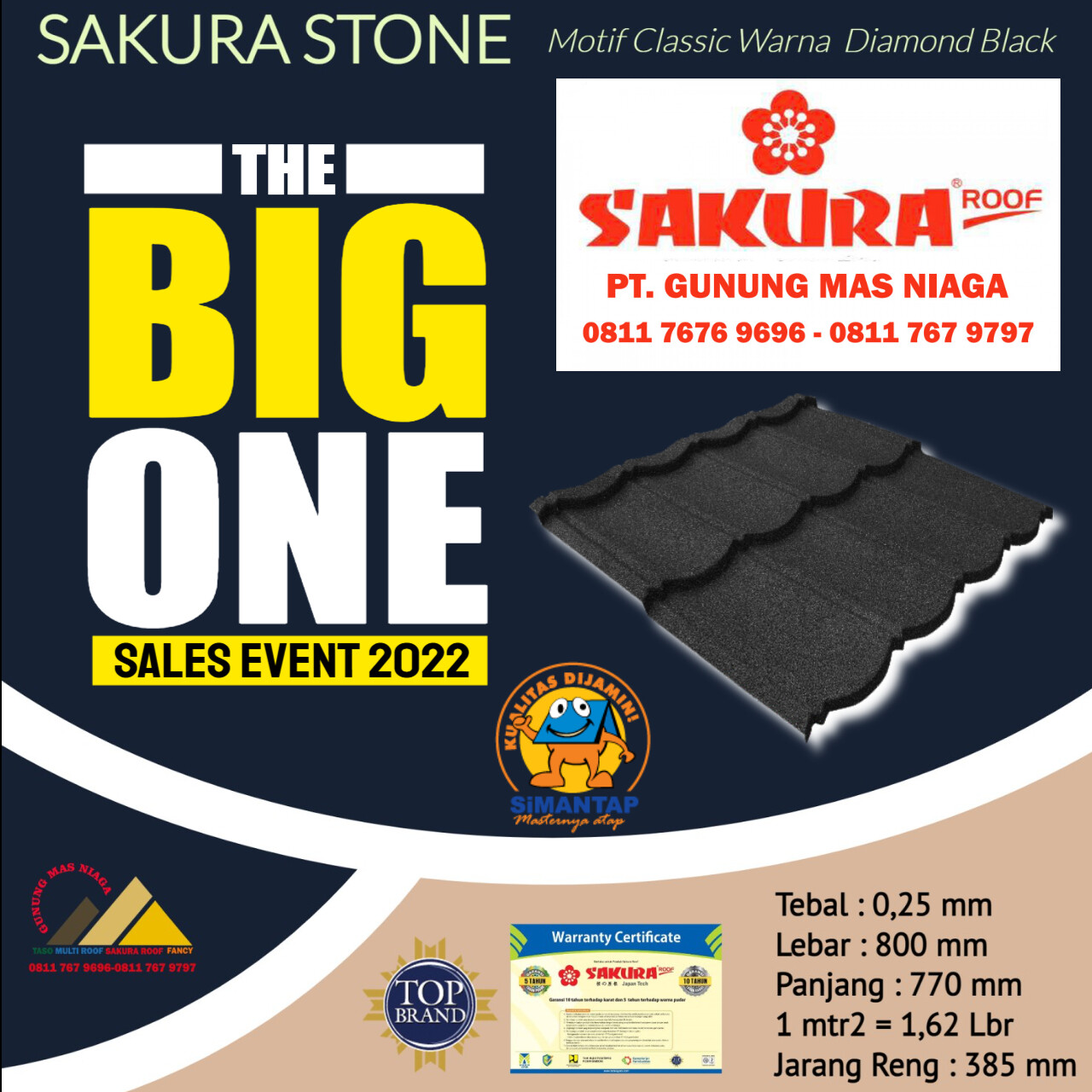 Sakura Classic Stone Warna Hitam 2x4 Tebal tct 0,25mm