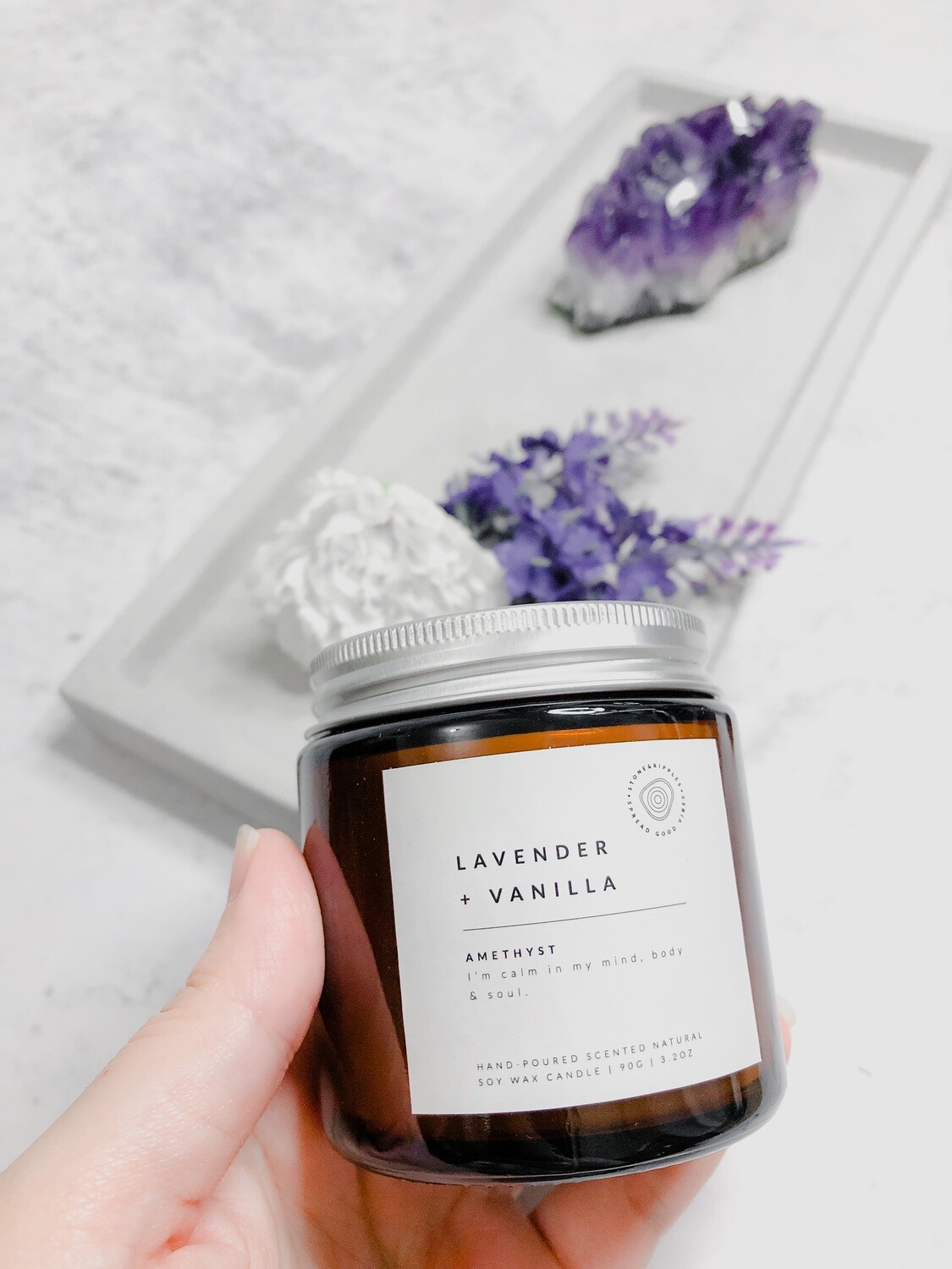 LAVENDER + VANILLA with Amethyst Candle