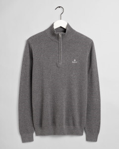 Gant Cotton Pique Half Zip Sweater - Mid Grey