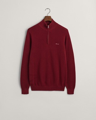 Gant Cotton Pique Half Zip Sweater - Plumped Red