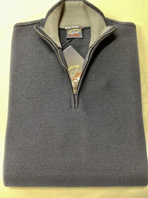 Paul and Shark Half Zip Pique Sweater - Navy/Grey