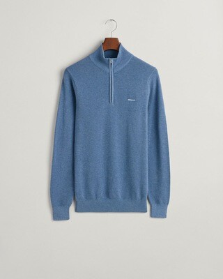 Gant Cotton Pique Half Zip Sweater -Denim Blue Melange