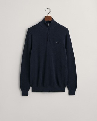 Gant Cotton Pique Half Zip Sweater - Evening Blue