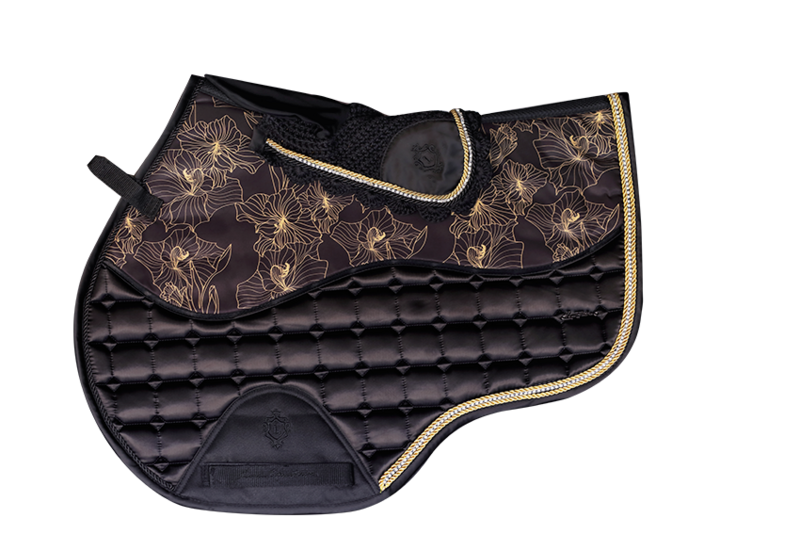 LAMÉE Black Orchid Satin Saddle Pad GP - Diamanté Trim LAMÉE Black Orchid Satin Saddle Pad GP - Diamanté Trim