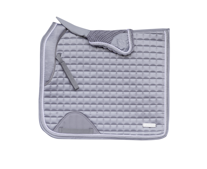LAMÉE Satin Saddle Pad - Mist Grey with Diamanté Trim