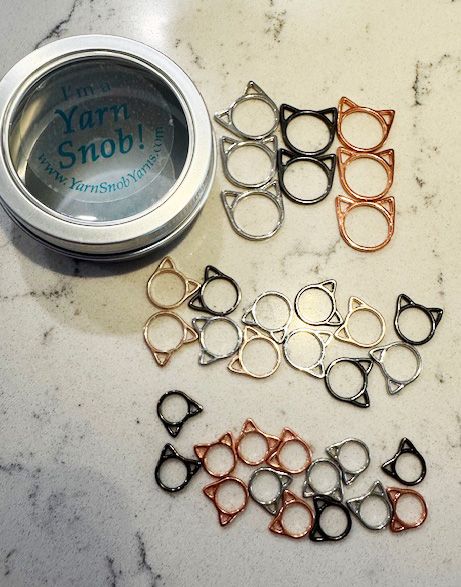 Metallic Cat Stitch Marker Set in Tin - 3 sizes &amp; 34 Markers Total