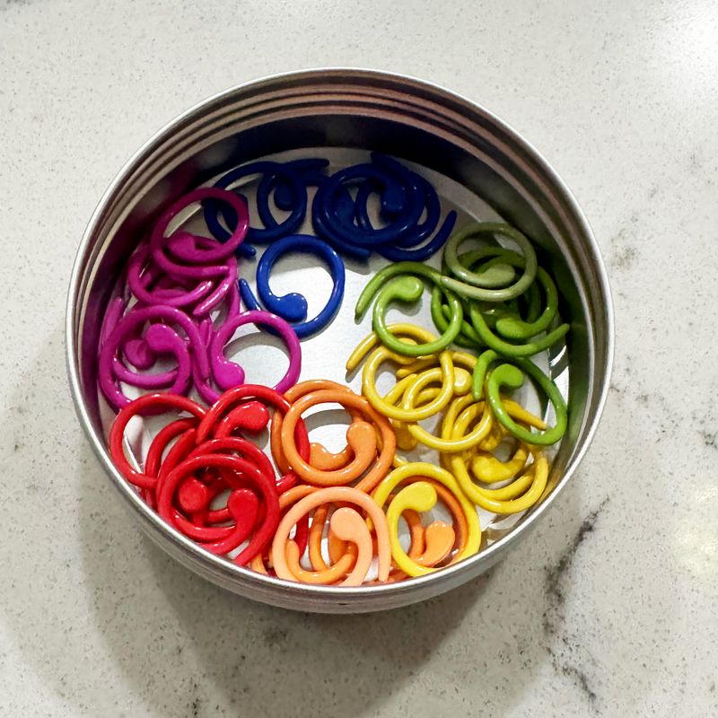 Colorful Spiral Stitch Marker Set in Tin - 1 size,  6 colors, 36 Markers Total