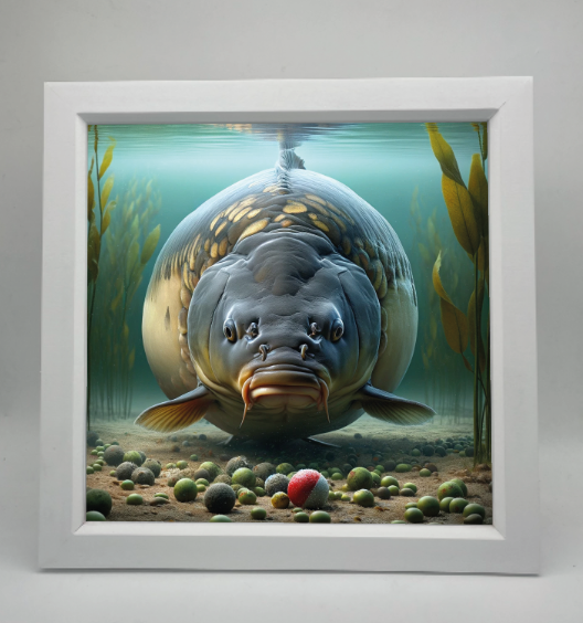 Fat Mirror Carp looking at Bait 001