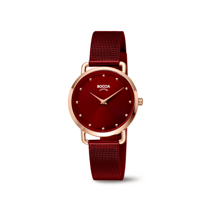 Boccia - montre titane rouge bracelet milanais