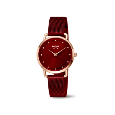 Boccia - montre titane rouge bracelet milanais