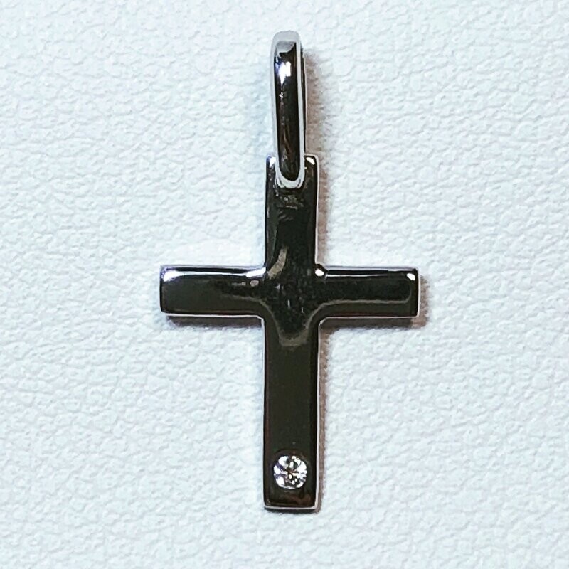 Pendentif crois or gris diamant