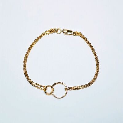 Bracelet or jaune deux anneaux double chaîne
