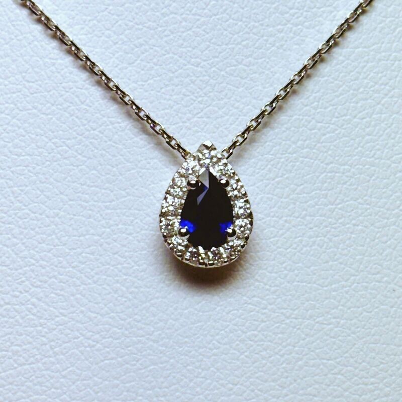 Pendentif or blanc saphir et diamants