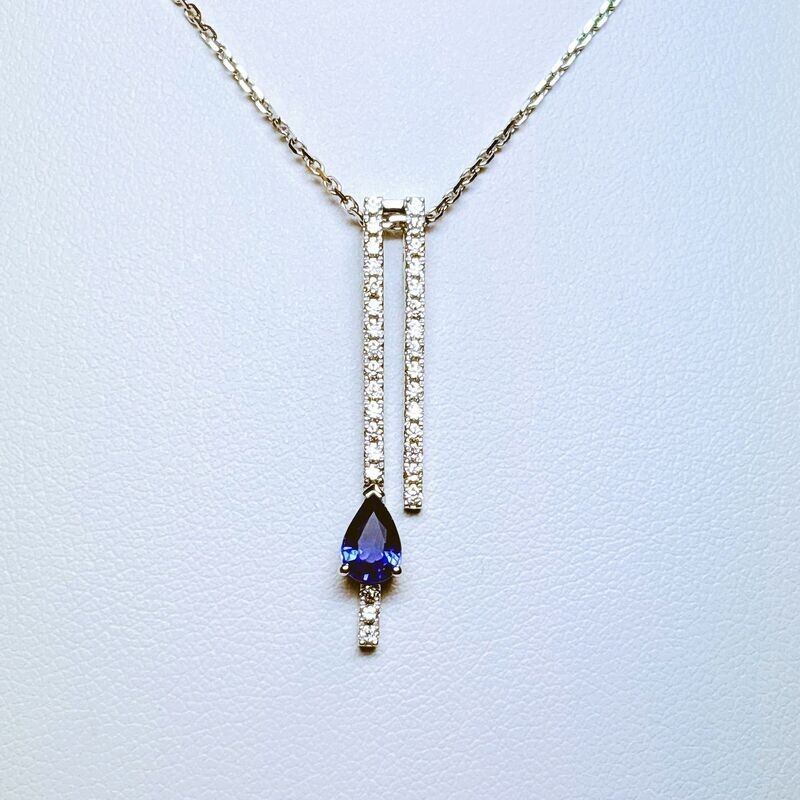 Collier or blanc saphir et diamants