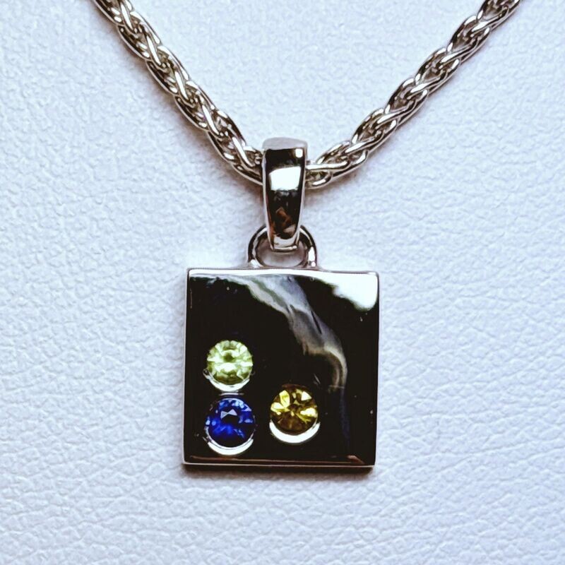 Pendentif or blanc saphir péridot et citrine