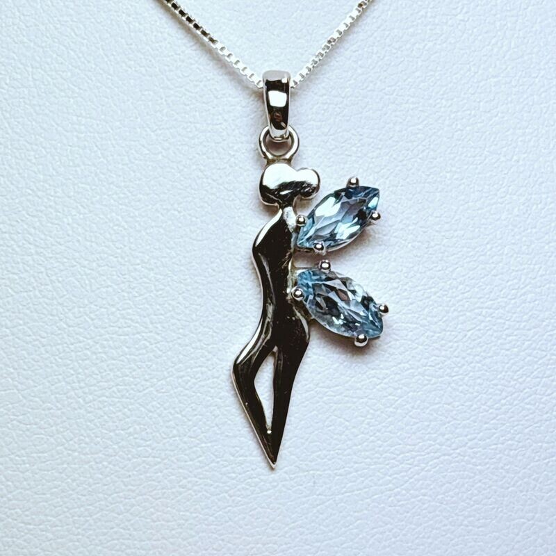 Pendentif fée  or blanc aigues-marines