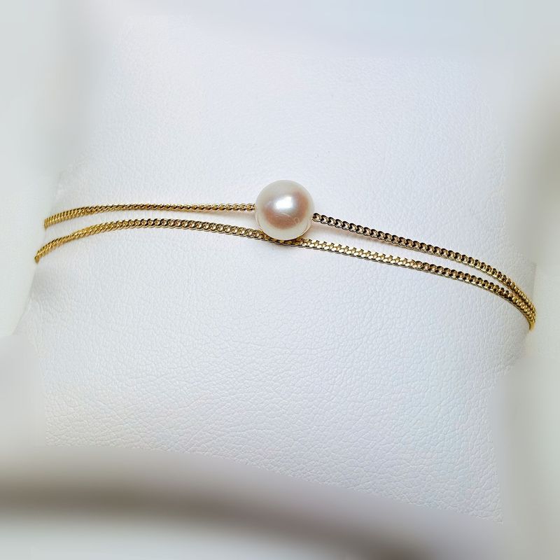 Bracelet or jaune perle de culture double rang