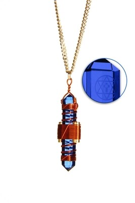 Buddha Maitreya the Christ 1.75" Etheric Weaver to Wear in Copper - Blue Siberian Quartz