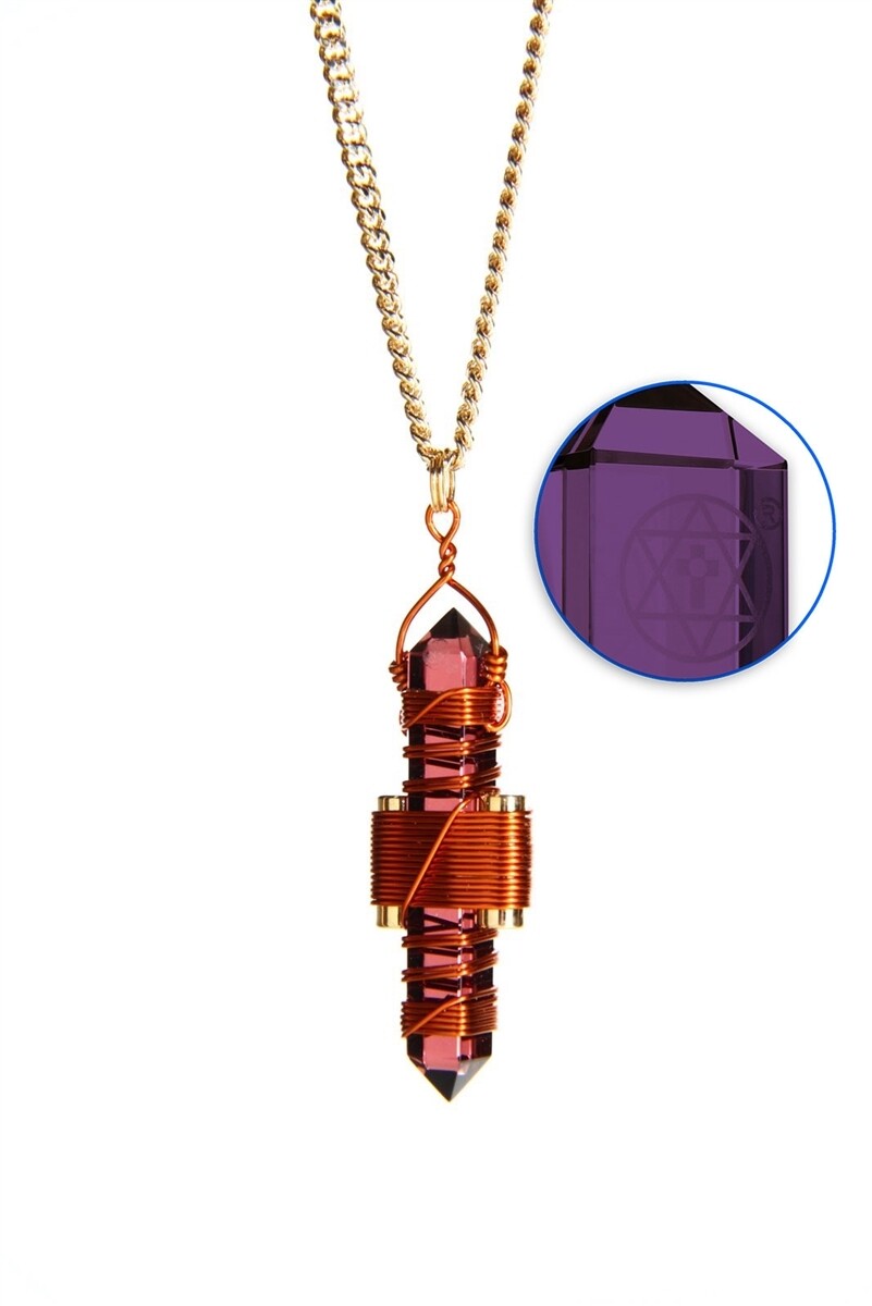 Buddha Maitreya the Christ 1.75" Etheric Weaver to Wear in Copper - Violet Siberian Quartz