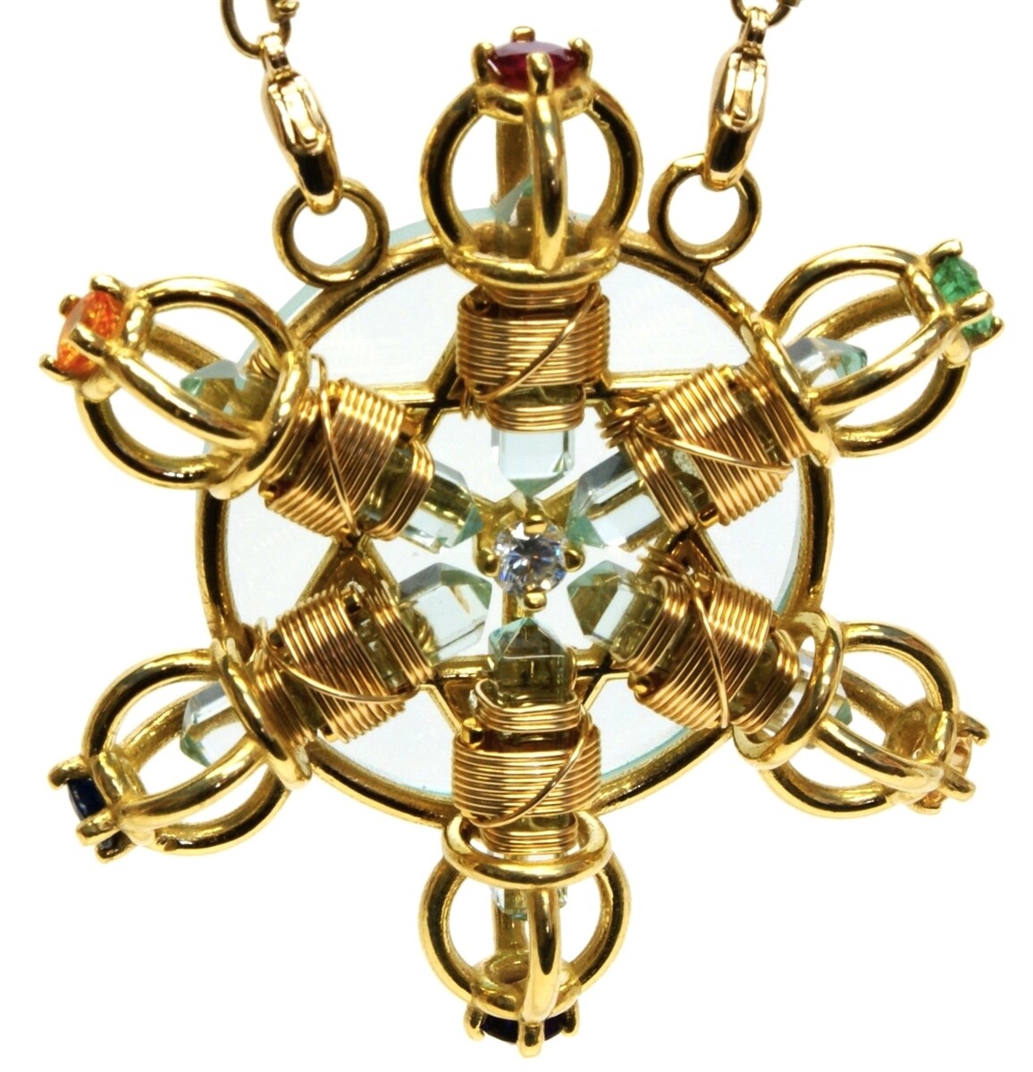 Buddha Maitreya the Christ 24K Gold-plated 7 Ray Shambhala Star Radiator with Semi-precious Stones