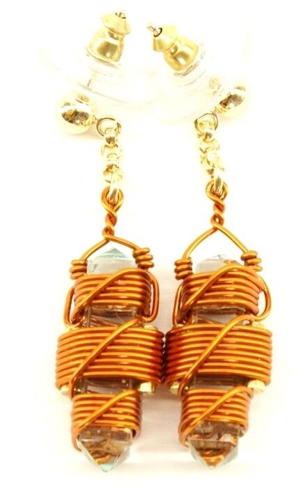 Buddha Maitreya the Christ 7/8&quot; Etheric Weaver Earrings with Copper wrap - choice of 4 Colors, Crystal Color: Aqua Siberian Quartz