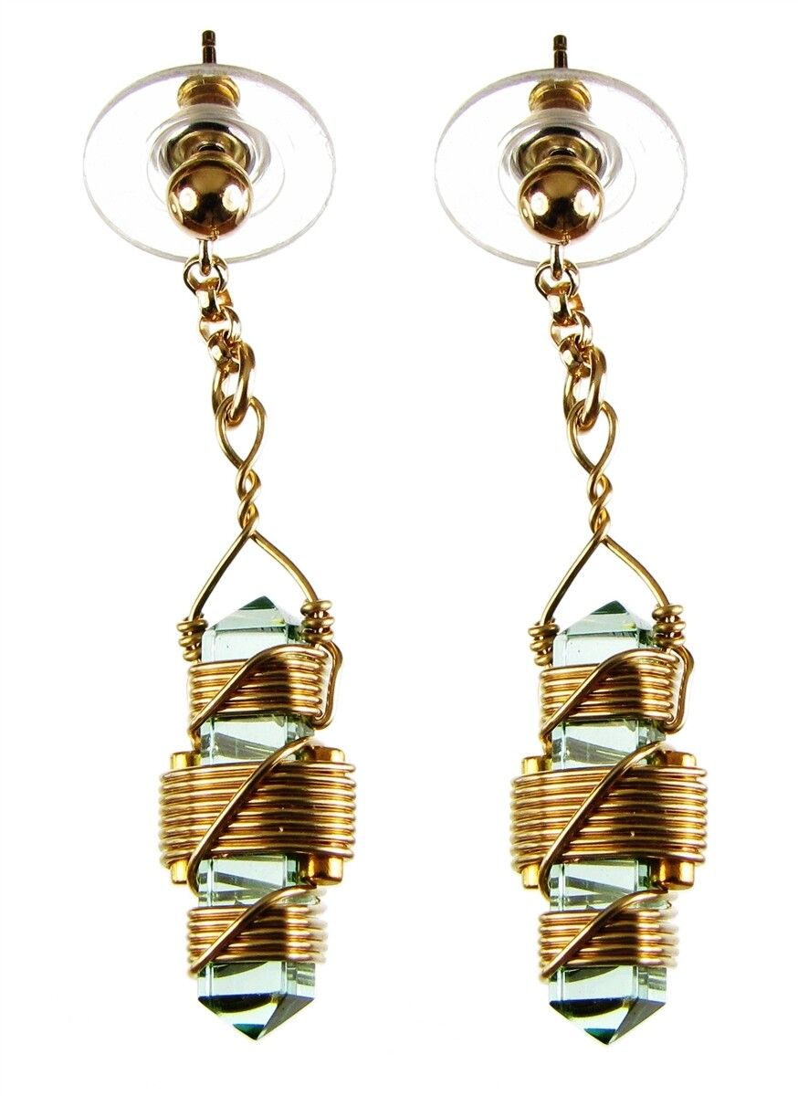 Buddha Maitreya the Christ 7/8&quot; Etheric Weaver Earrings with Goldfill wrap - 5 choices of color, Crystal Color: Aqua Siberian Quartz