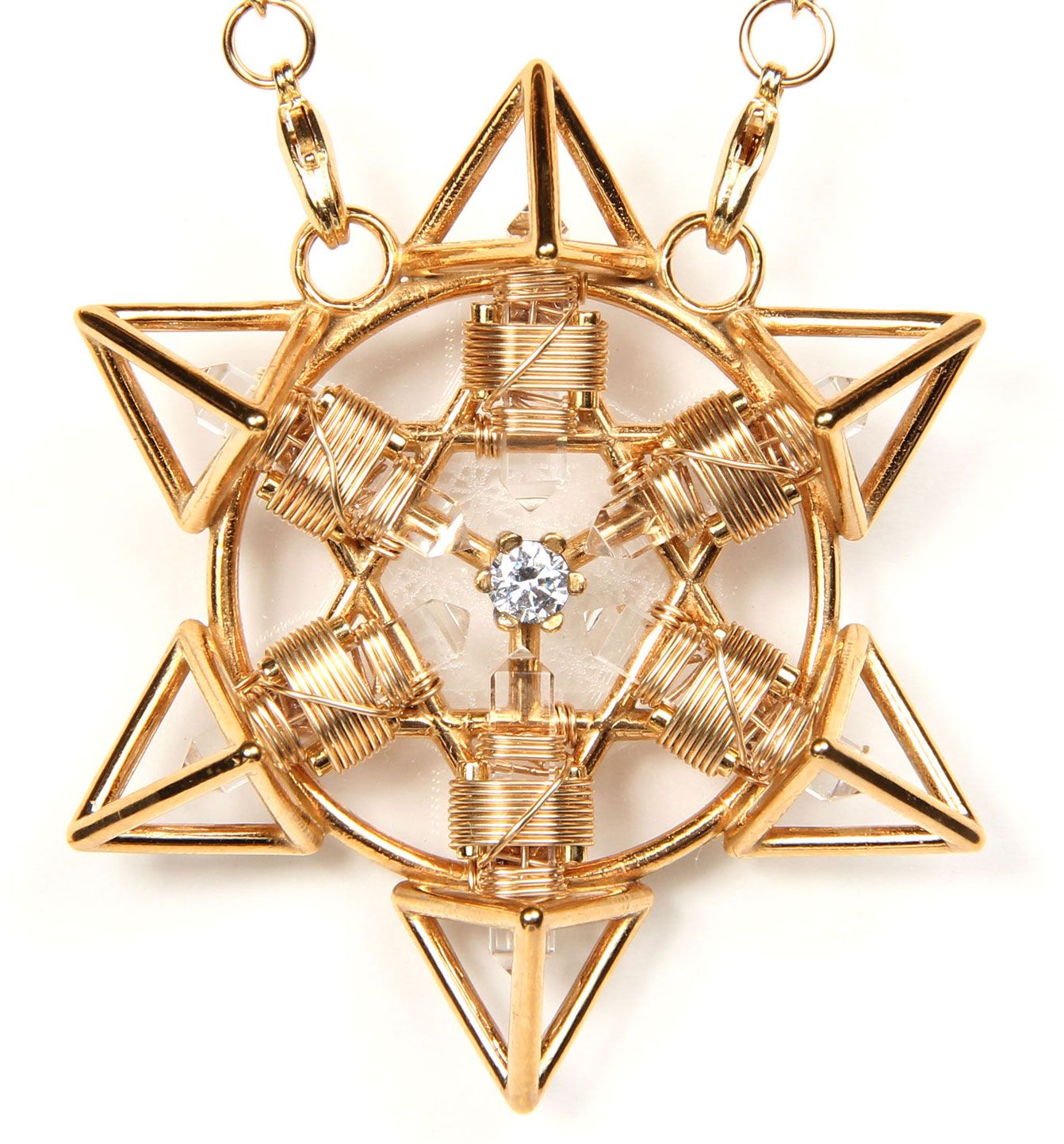 Buddha Maitreya the Christ 18K Gold Shambhala Star Tetra with Central Diamond